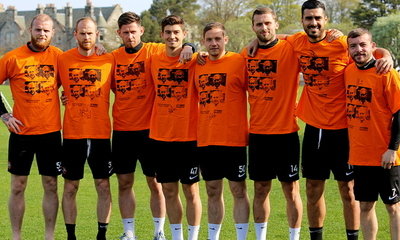 Our Players modelling the Jim McLean fundraising T shirts 